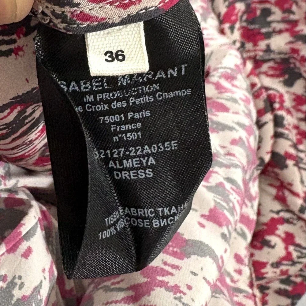 Etoile Isabel Marant Almeya Abstract Print Floral Pink Boho Midi Dress Sz 36 - Picture 11 of 12